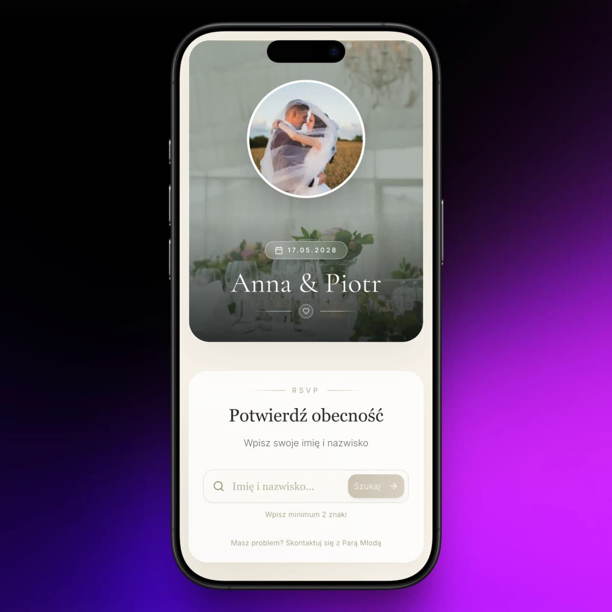 Formularz RSVP weselny na telefonie